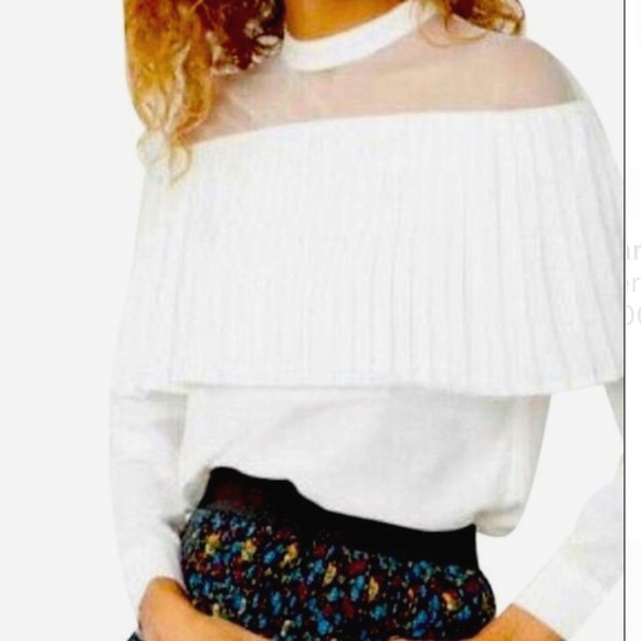 MAJE Lemia Pleated Overlay Blouse Illusion Ecru White Size S - Picture 3 of 13